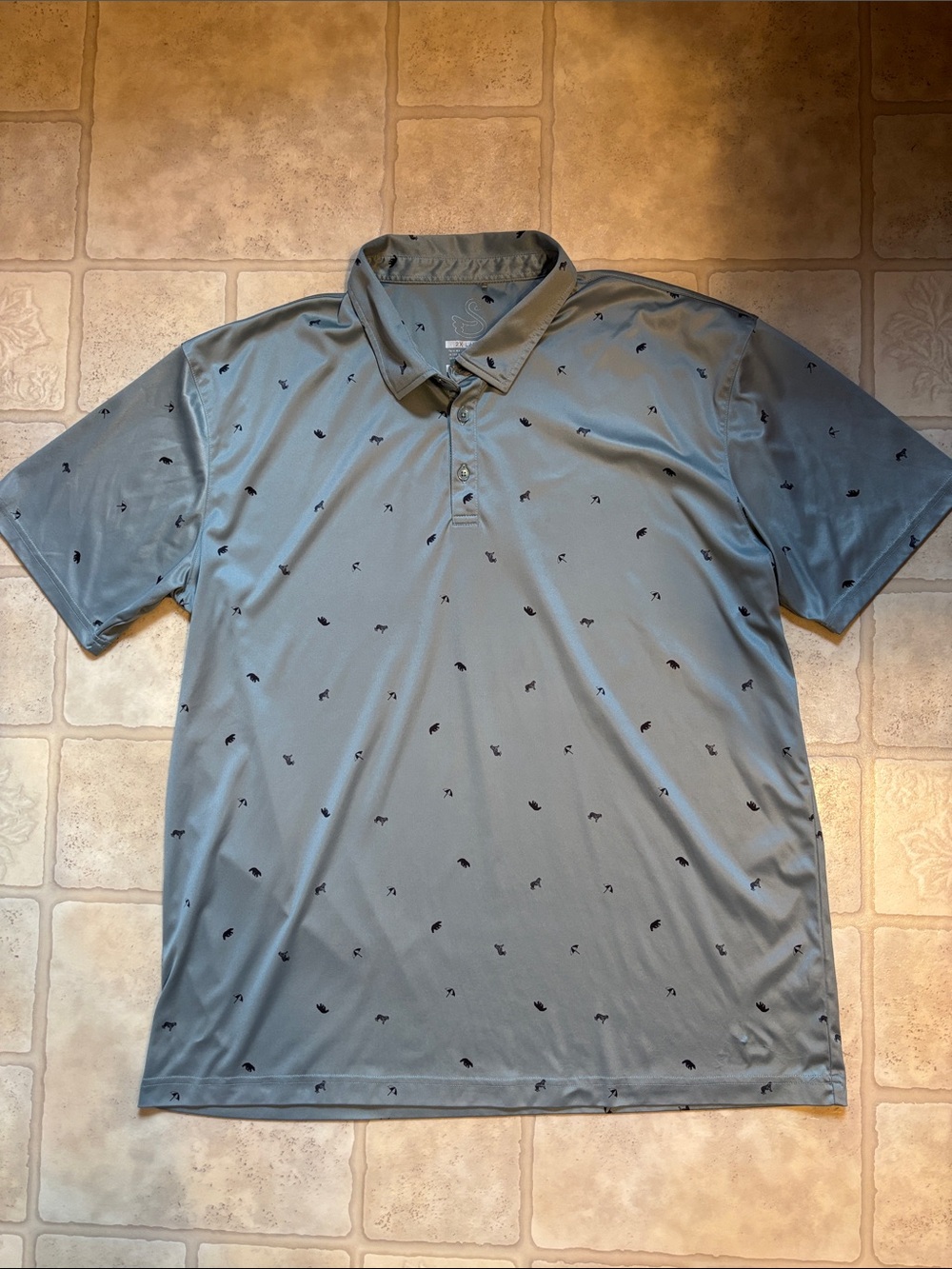 Swannies Golf Polo Shirt Mens 2XL Grayish Green Umbrella Tiger Bear Performance - Picture 2 of 8